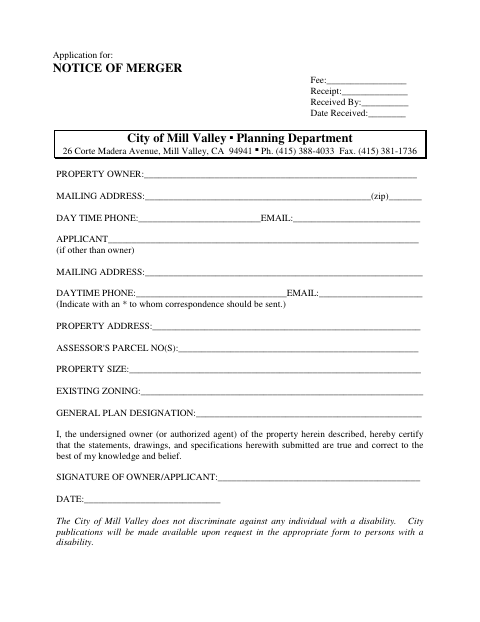 First page of the Notice of Merger Application