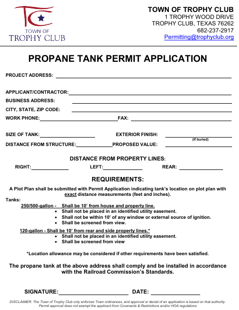 First page of the Propane Tank Permit Application