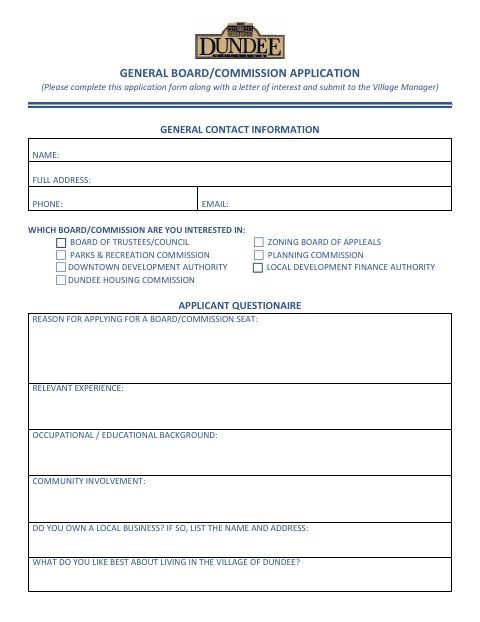 First page of the General Board/Commission Application