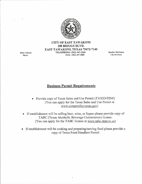 First page of the Business License Application