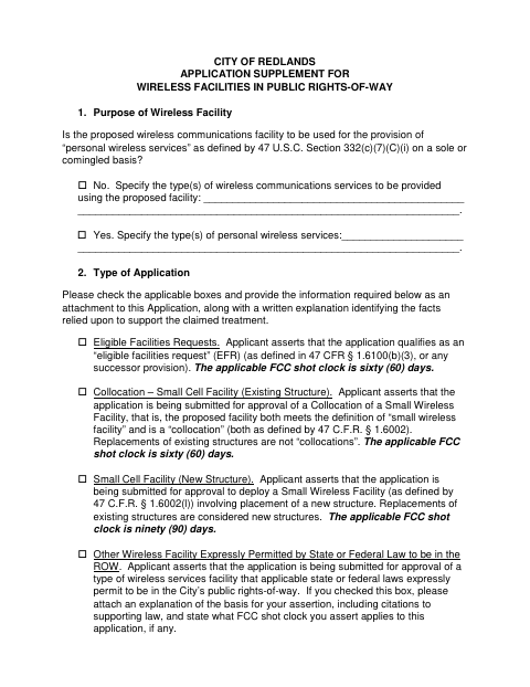 First page of the Application Supplement for Wireless Facilities in Public Rights-of-Way