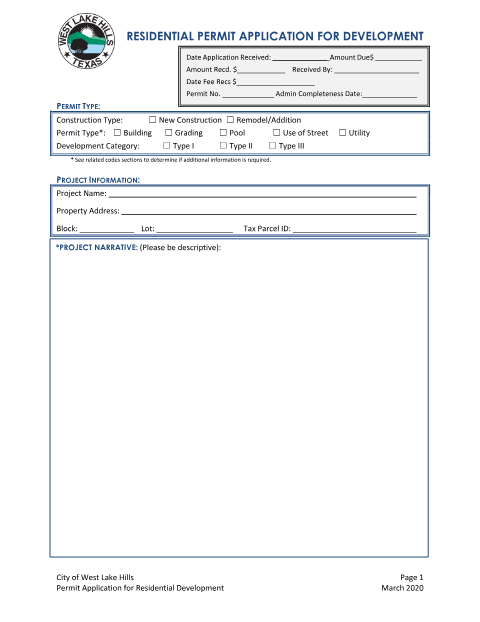 First page of the Residential Building Permit Application