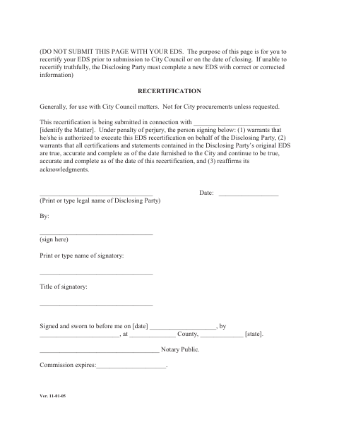 First page of the Economic Disclosure Statement Recertification