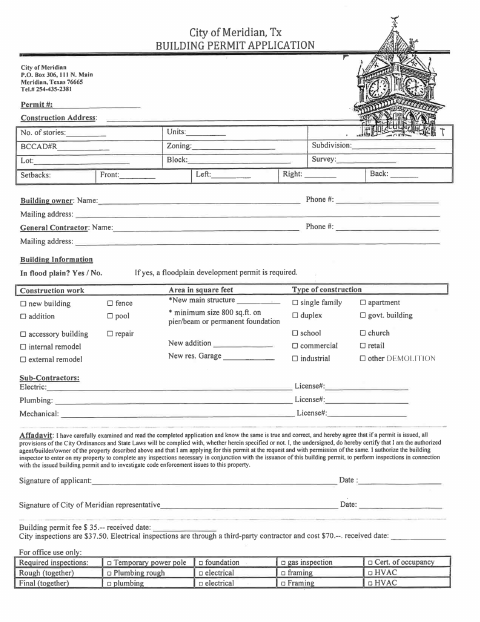 First page of the Building Permit Application