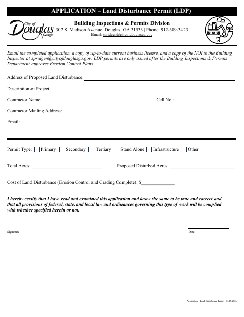First page of the Land Disturbance Permit Application