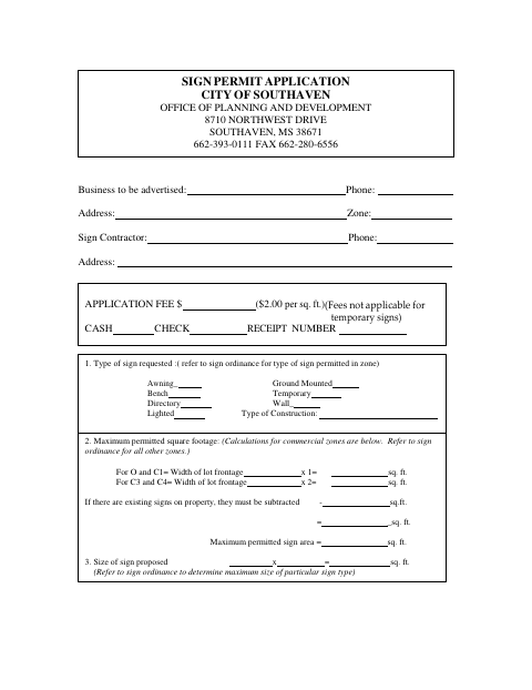First page of the Sign Permit Application