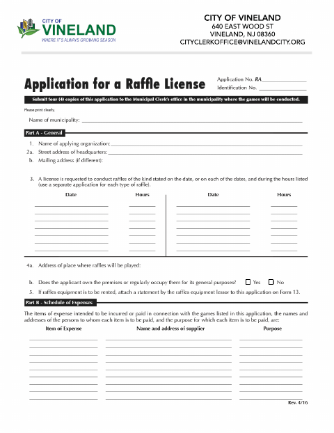First page of the Raffle Application
