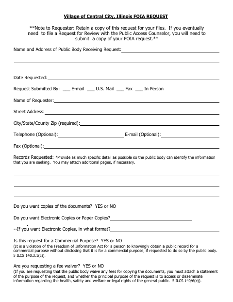 First page of the FOIA Request