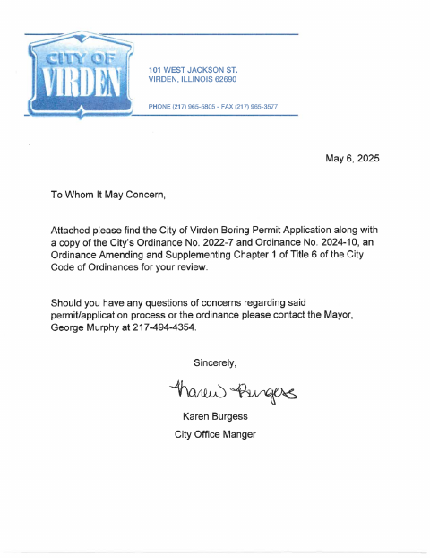 First page of the Directional Boring Permit Application