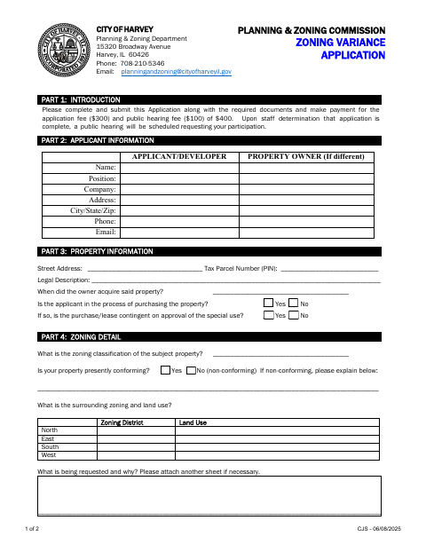 First page of the Zoning Variance Application