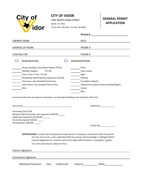 First page of the General Permit Application