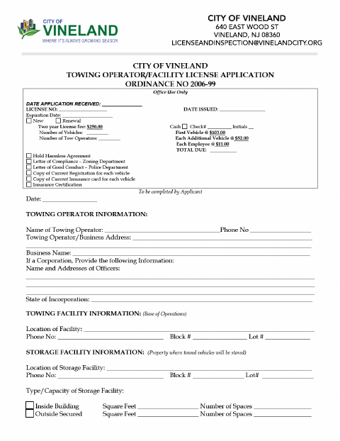 First page of the License and Inspection