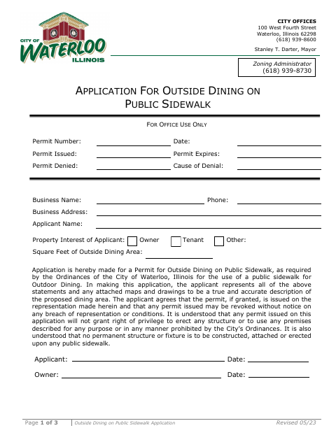 First page of the Outside Dining on Public Sidewalk Application