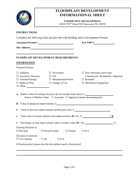 First page of the Floodplain Development Information Sheet