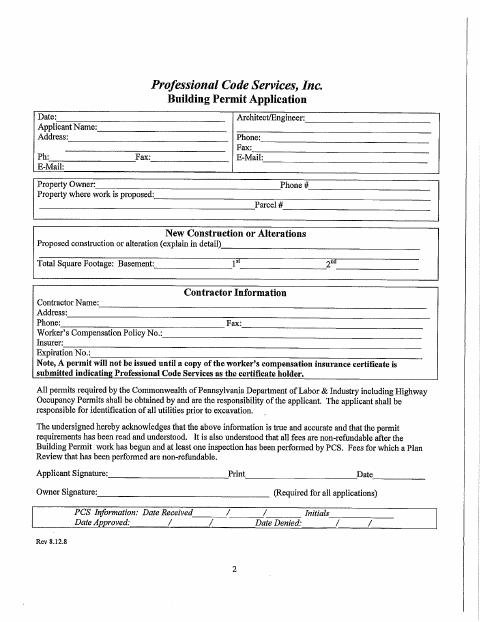 First page of the Building Permit Application
