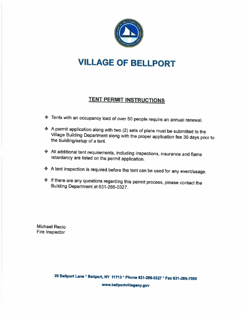 First page of the Tent Permit Application