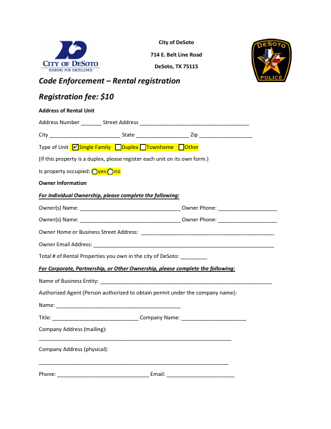 First page of the Rental Registration
