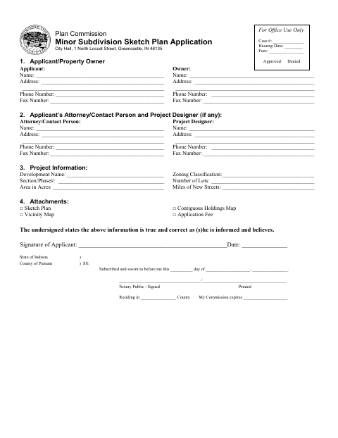 First page of the Minor Subdivision Application
