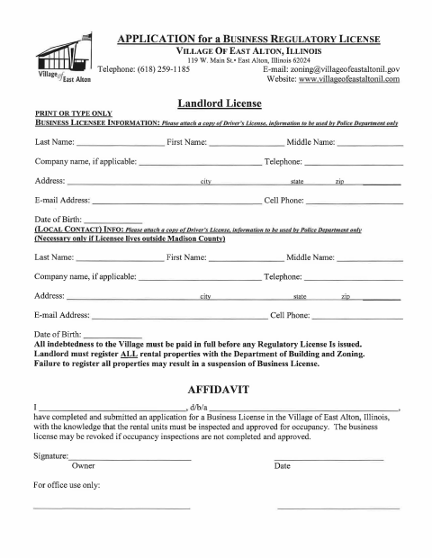 First page of the Landlord License and Property Registration