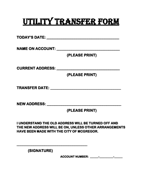 First page of the Utility Transfer Form