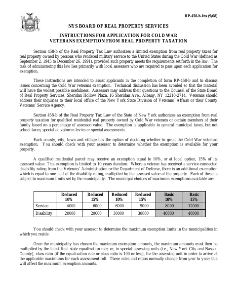 First page of the Cold War Veterans Exemption Application and Instructions