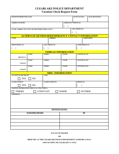 First page of the Vacation Check Request Form