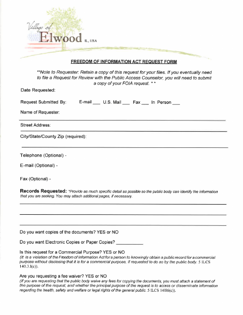 First page of the Freedom of Information Act Request Form