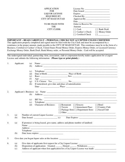 First page of the Liquor License Application