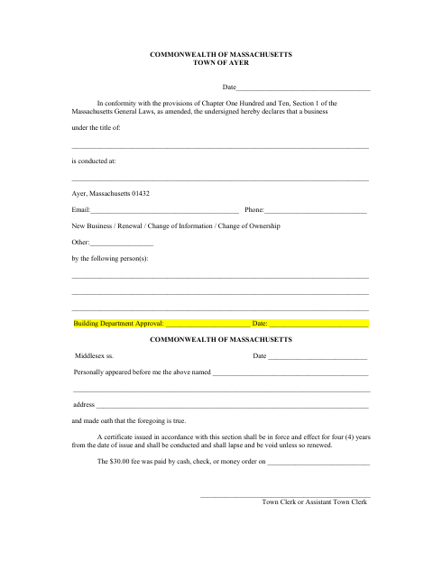 First page of the Business Certificate