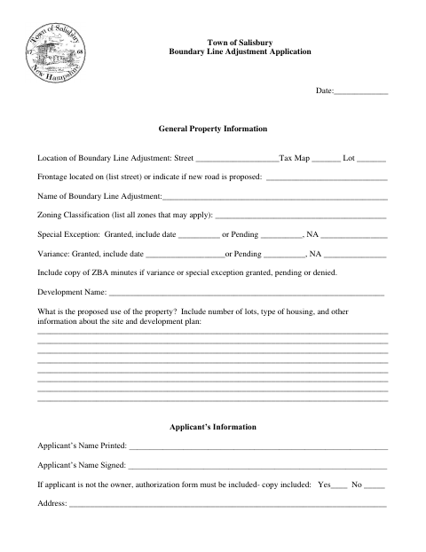 First page of the Boundary Line Adjustment Application