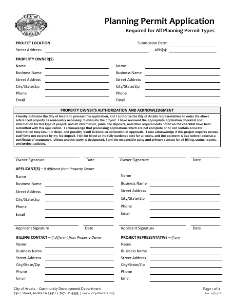 First page of the Planning Permit Application
