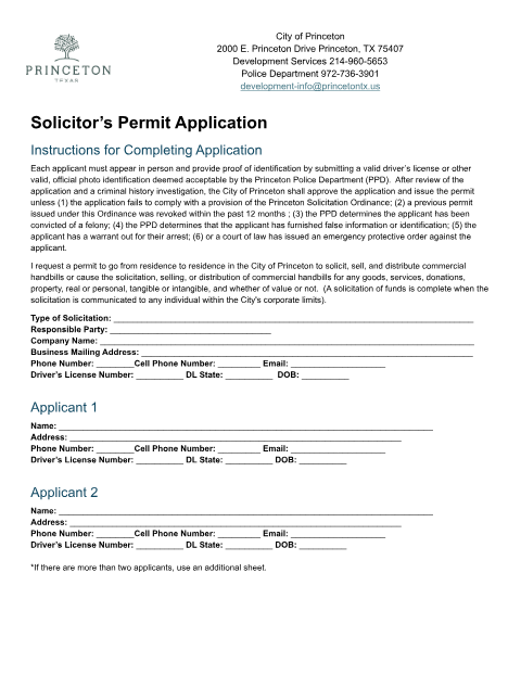 First page of the Solicitor’s Permit Application
