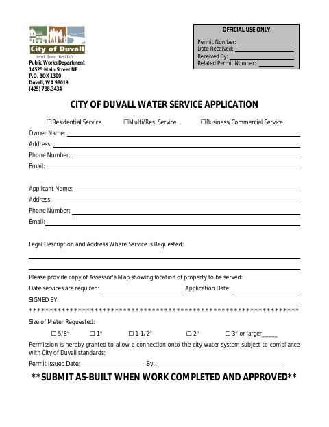 First page of the Water Service Application