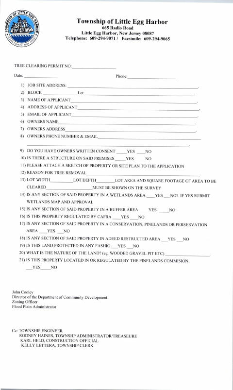 First page of the Tree Clearing Application