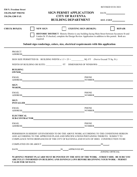 First page of the Sign Permit Application