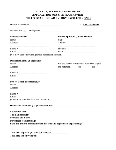 First page of the Application for Site Plan Review—Utility Scale Solar Energy Facilities Only