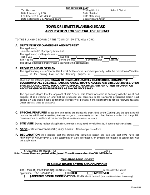 First page of the Application for Special Use Permit