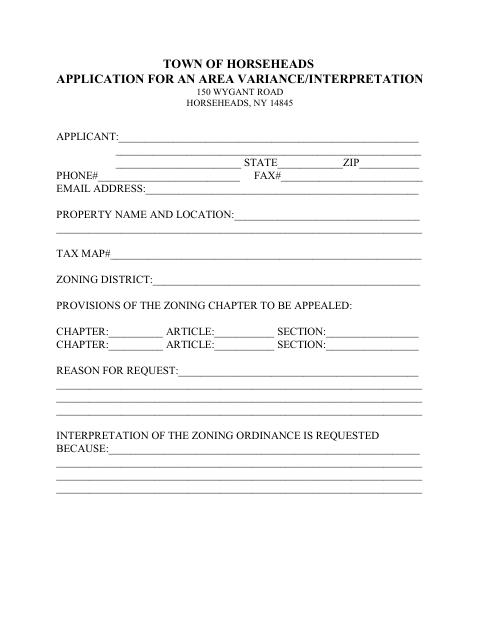 First page of the Application for an Area Variance/Interpretation