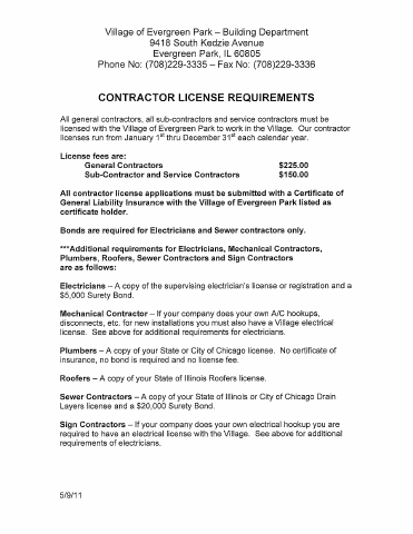 First page of the Contractor License Application