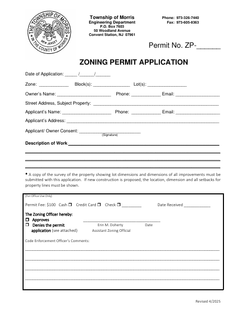 First page of the Zoning Permit Application