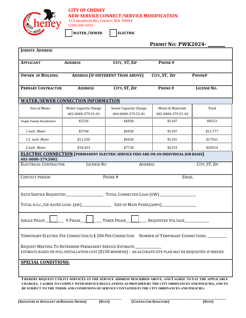 First page of the New Service Connect/Service Modification Application