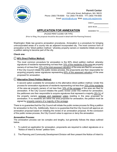 First page of the Application for Annexation