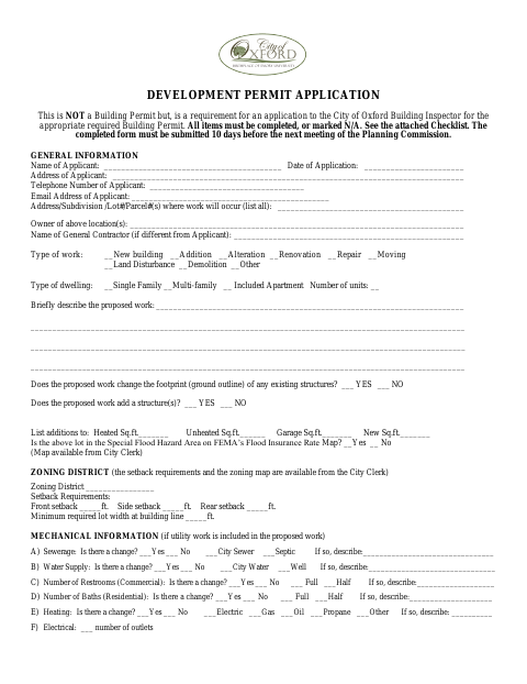 First page of the Development Permit Application