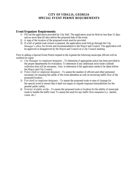 First page of the Special Event Permit Application