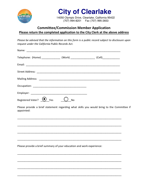 First page of the Committee and Commission Member Application