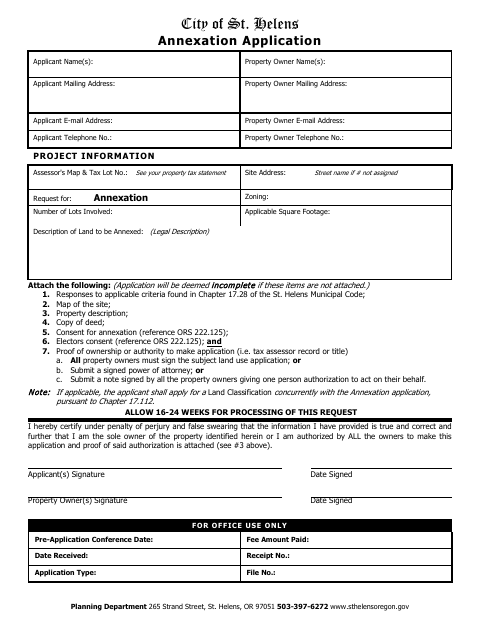 First page of the Annexation Application