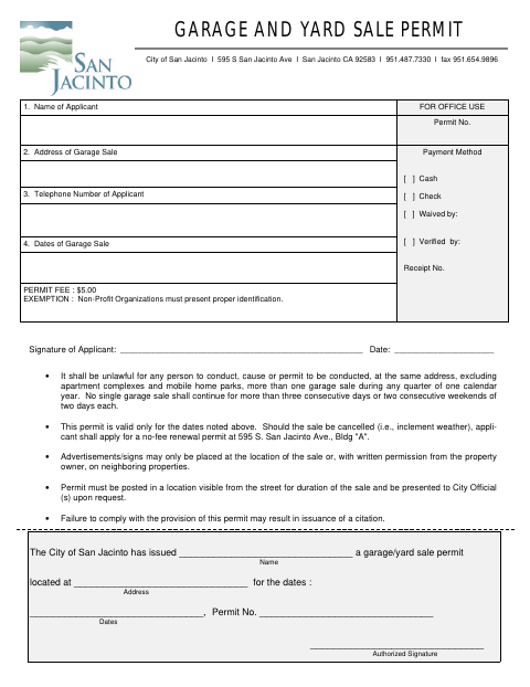 First page of the Garage and Yard Sale Permit