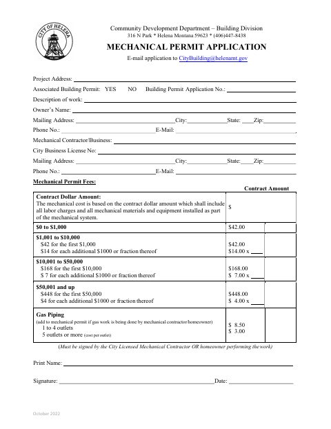 First page of the Mechanical Permit Application