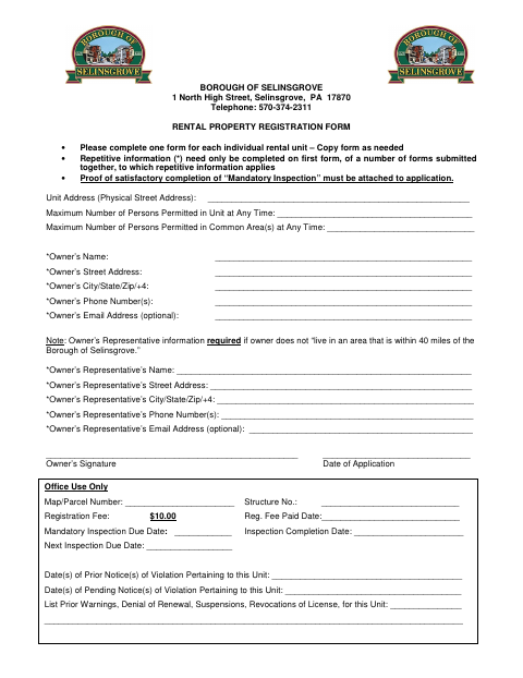 First page of the Rental Property Registration Form