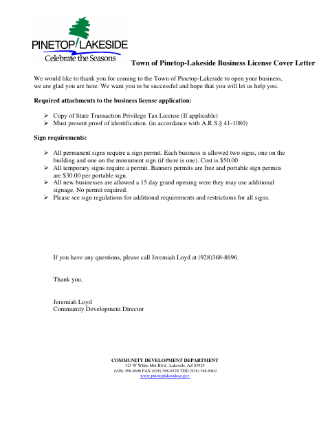 First page of the Business License Application
